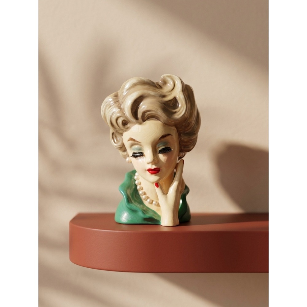 Vintage Rubens Originals Lady Head Vase Upcycled Painted Ceramic Planter Japan